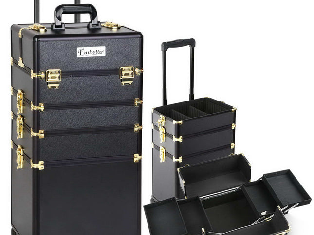 Embellir Makeup Case Beauty Trolley Cosmetic Organiser Box Travel Wheels Gold