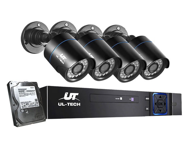 UL-tech CCTV Security System 4CH DVR 4 Cameras 4TB Hard Drive