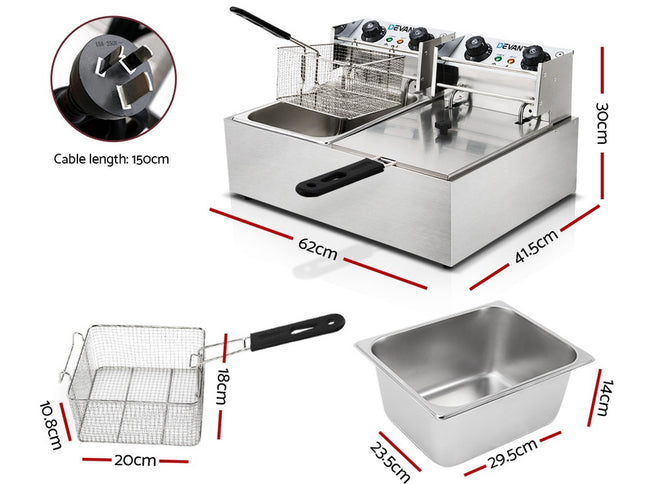 Devanti 20L Electric Commercial Deep Fryer Double Baskets 4400W
