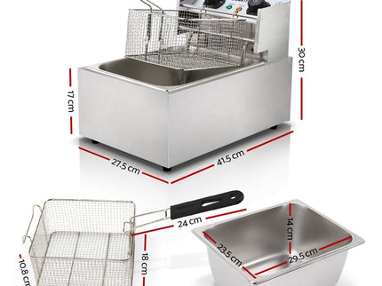 Devanti 10L Electric Commercial Deep Fryer Single Basket 2200W