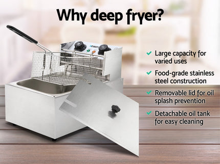 Devanti 10L Electric Commercial Deep Fryer Single Basket 2200W