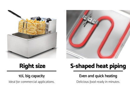 Devanti 10L Electric Commercial Deep Fryer Single Basket 2200W
