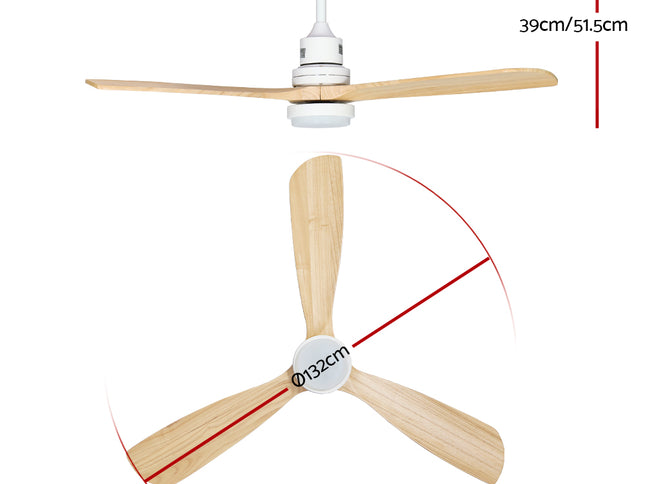 Devanti 52'' Ceiling Fan AC Motor LED Light Remote - Light Wood