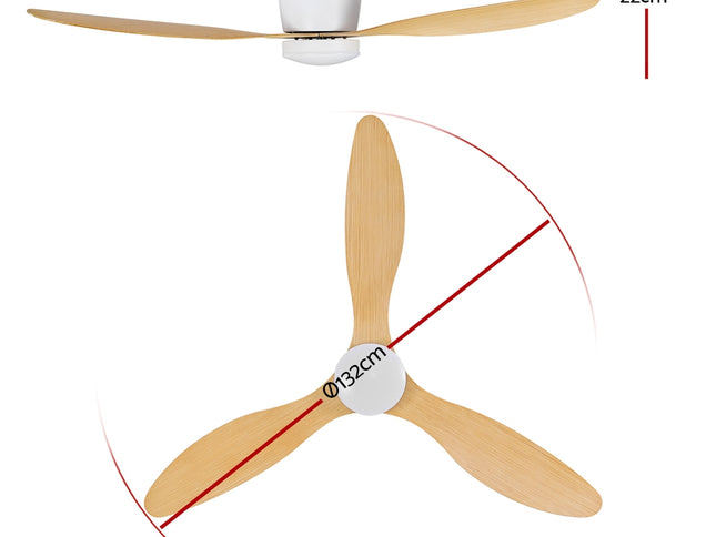Devanti 52'' Ceiling Fan DC Motor w/Light w/Remote - Light Wood