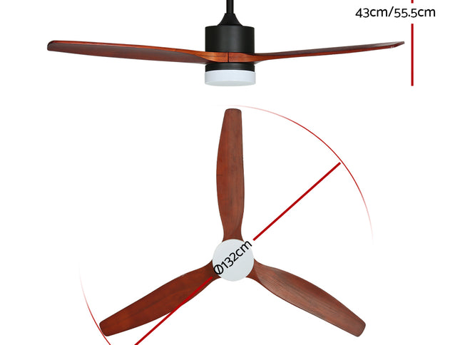 Devanti 52'' Ceiling Fan AC Motor 3 Blades w/Light - Dark Wood