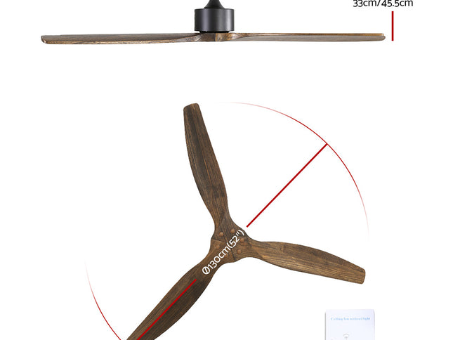 Devanti 52'' Ceiling Fan AC Motor 3 Blades w/Remote - Dark Wood