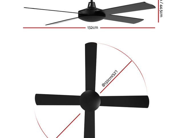 Devanti 52'' Ceiling Fan AC Motor 4 Blades w/Remote - Black