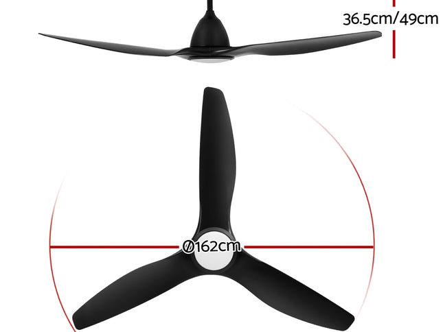 Devanti 64 Inch Ceiling Fan DC Motor w/Light w/Remote - Black