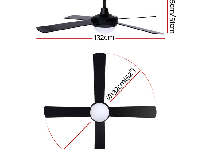 Devanti 52'' Ceiling Fan AC Motor w/Light w/Remote - Black