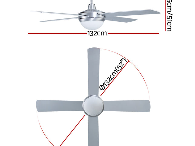 Devanti 52'' Ceiling Fan AC Motor w/Light w/Remote - Silver
