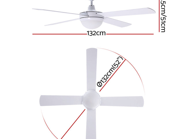 Devanti 52'' Ceiling Fan AC Motor w/Light w/Remote - White