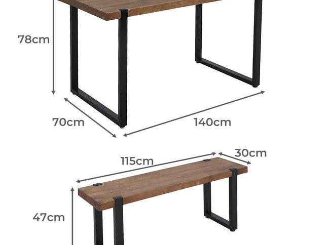 Levede Wooden Dining Sets 1XTable+2X-1975420499672567810