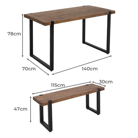 Levede Wooden Dining Sets 1XTable+2X-1919892935667748866