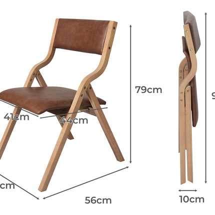 Levede 2x Dining Chairs Foldable PU Brown-1975420497265037314