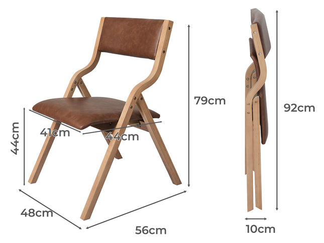 Levede 2x Dining Chairs Foldable PU Brown-1942353408841355266