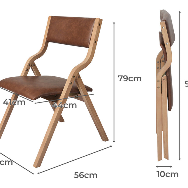 Levede 2x Dining Chairs Foldable PU Brown-1975420497265037314