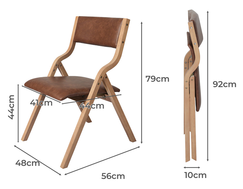 Levede 2x Dining Chairs Foldable PU Brown-1975420497265037314