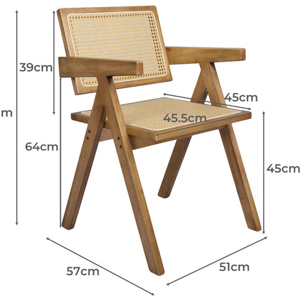 Levede 2x Dining Chair Solid Wood Rattan Natural-1973194082629062658