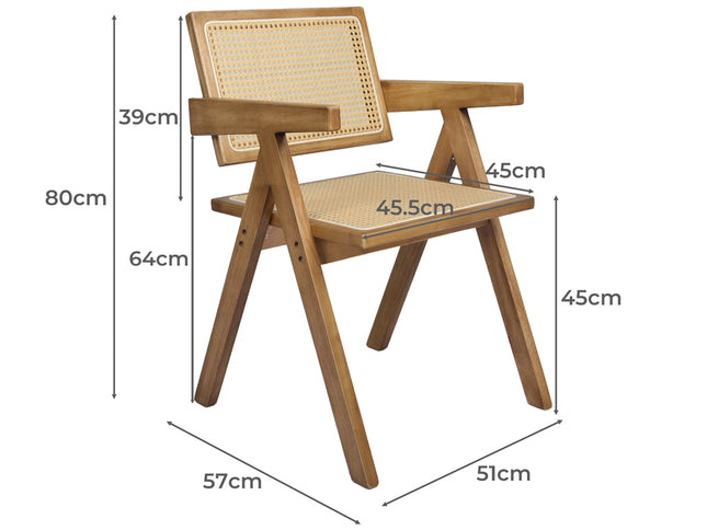 Levede 2x Dining Chair Solid Wood Rattan Natural-1942353409248202754