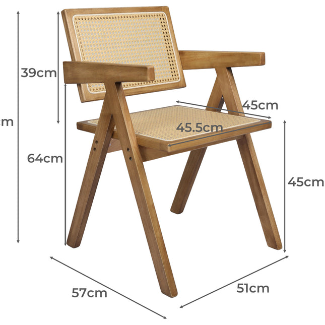 Levede 2x Dining Chair Solid Wood Rattan Natural-1973194082629062658