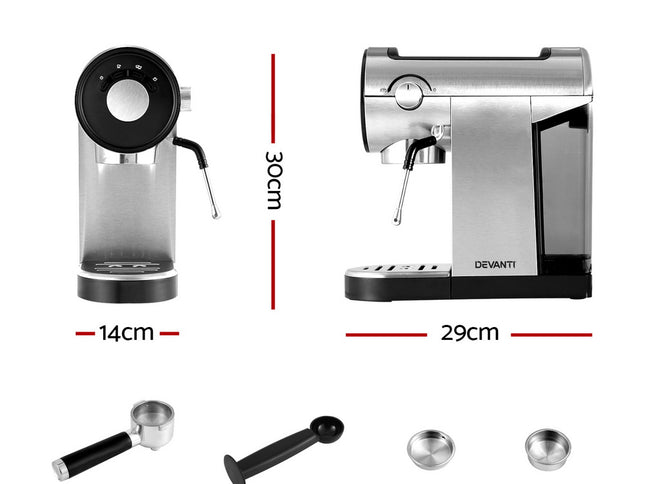Devanti 20 Bar Coffee Machine Espresso Cafe Maker