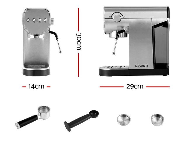 Devanti 20 Bar Coffee Machine Espresso Cafe Maker