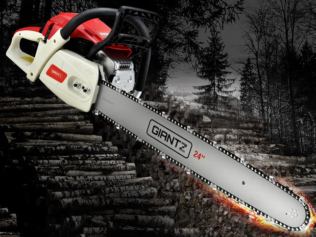 Giantz Chainsaw Petrol 65CC 24" Bar Commercial E-Start Pruning Chain Saw