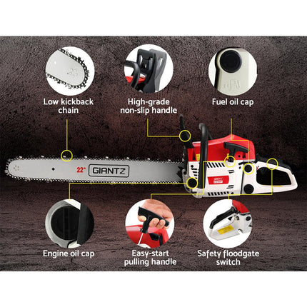 Giantz Chainsaw Petrol 62CC 22" Bar Commercial E-Start Pruning Chain Saw