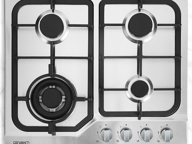 Devanti Gas Cooktop 60cm 4 Burner Silvir