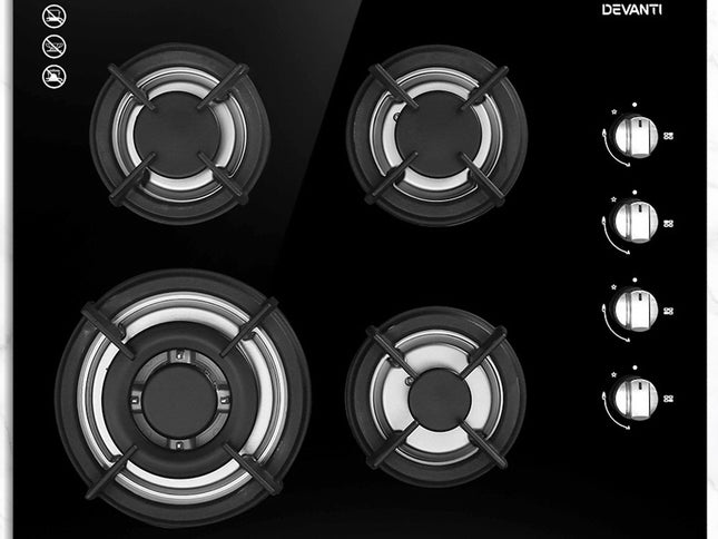 Devanti Gas Cooktop 60cm Stove Hob Black