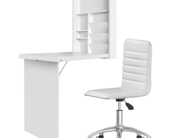 Artiss Computer Desk Office Chair Set PU Leather Wall Mount Foldable Table White