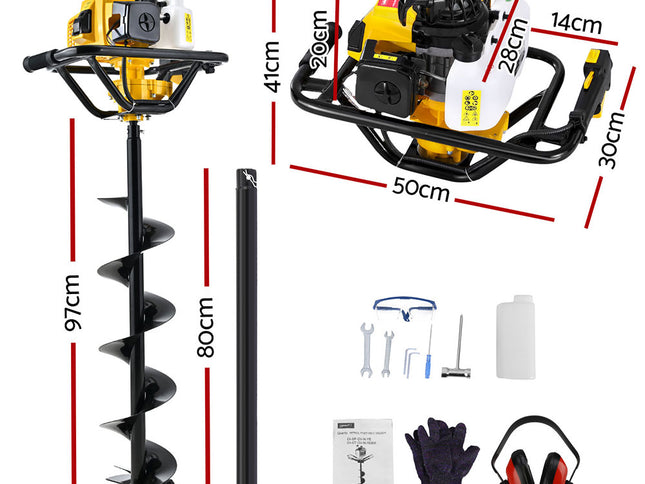 Giantz 82CC Post Hole Digger 200mm Petrol Drill Auger Extension Bits