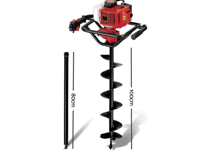 Giantz 65CC Post Hole Digger 200mm Petrol Drill Extension Bits Auger