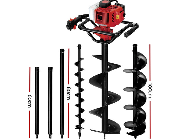 Giantz Post Hole Diggers 65CC Petrol Digger Extension Auger Bits