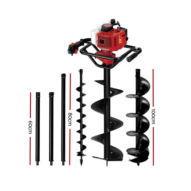 Giantz Post Hole Diggers 65CC Petrol Digger Extension Auger Bits