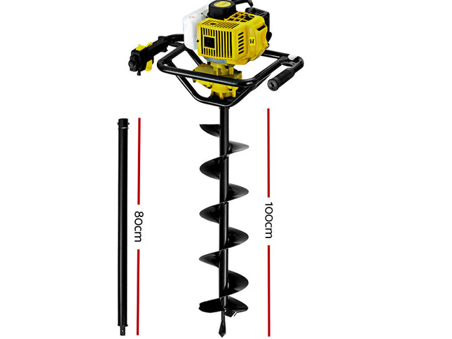Giantz 90CC Post Hole Digger 200mm Petrol Drill Auger Extension Bits
