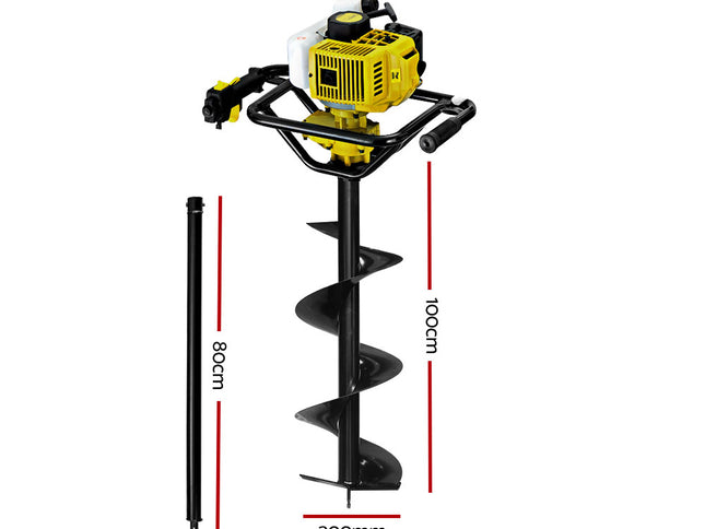 Giantz 92CC Post Hole Digger 300mm Petrol Drill Auger Extension Bits