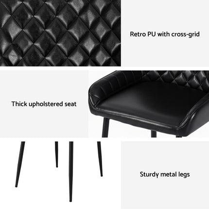 Artiss 2x Dining Chairs Retro PU Leather Kitchen Lounge Cafe Accent Chair Black
