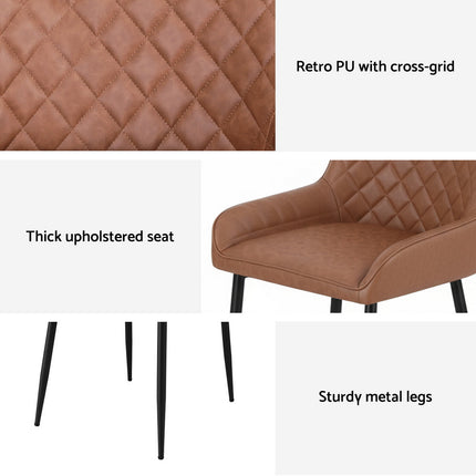 Artiss 2x Dining Chairs Retro PU Leather Kitchen Lounge Cafe Accent Chair Brown