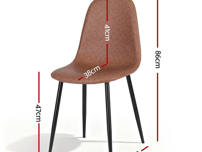 Artiss 4x Dining Chairs Retro PU Leather Kitchen Lounge Cafe Accent Chair Brown