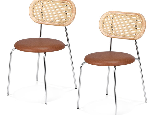 Artiss 2x Dining Chairs PU Leather Rattan Kitchen Lounge Cafe Accent Chair Brown