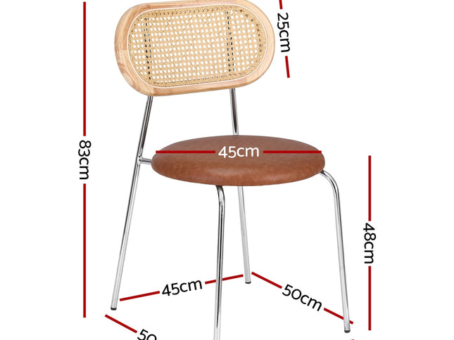 Artiss 2x Dining Chairs PU Leather Rattan Kitchen Lounge Cafe Accent Chair Brown