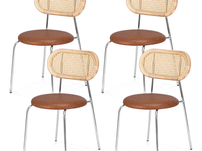 Artiss 4x Dining Chairs PU Leather Rattan Kitchen Lounge Cafe Accent Chair Brown