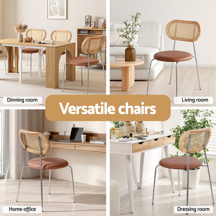 Artiss 4x Dining Chairs PU Leather Rattan Kitchen Lounge Cafe Accent Chair Brown