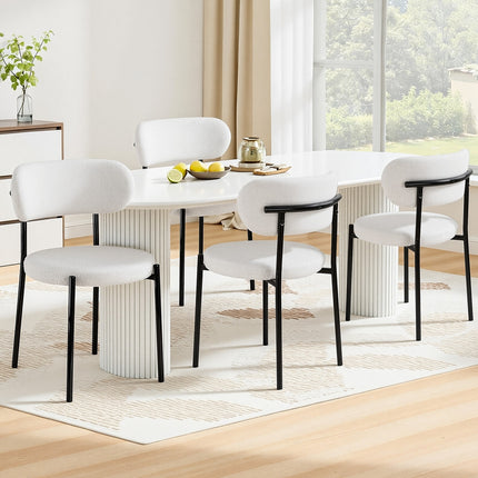 Artiss Dining Chairs Set of 4 Sherpa Boucle White