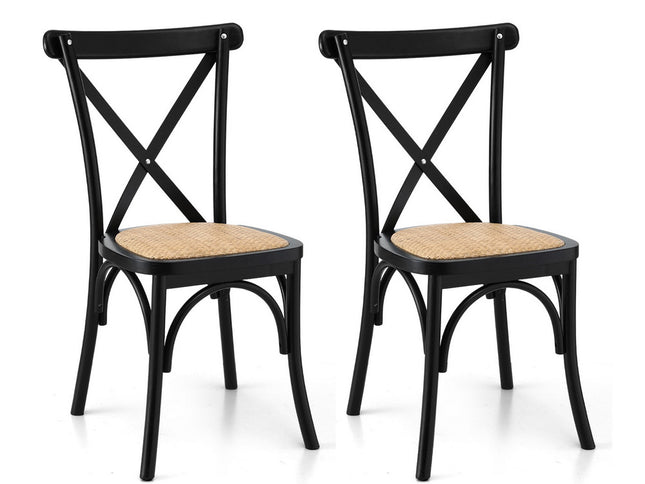 Artiss 2x Dining Chairs Rattan Wooden Kitchen Accent Chair Cafe Lounge Rubber Wood