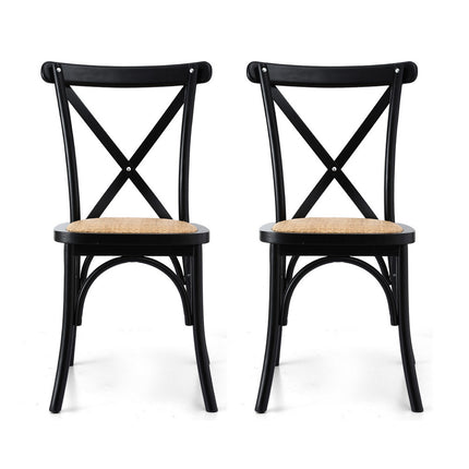 Artiss 2x Dining Chairs Rattan Wooden Kitchen Accent Chair Cafe Lounge Rubber Wood