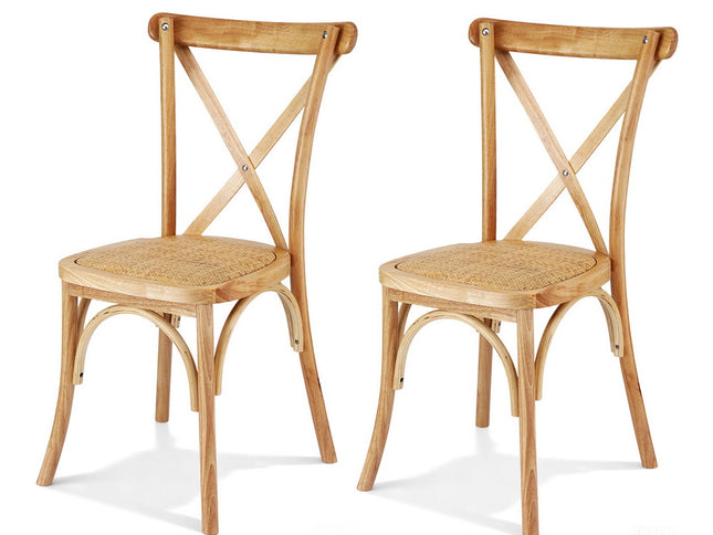 Artiss 2x Dining Chairs Rattan Wooden Kitchen Accent Chair Cafe Lounge Rubber Wood