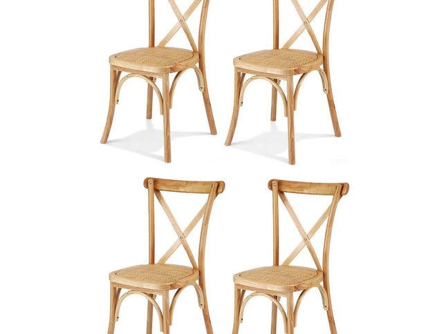 Artiss 4x Dining Chairs Rattan Wooden Kitchen Accent Chair Cafe Lounge Rubber Wood