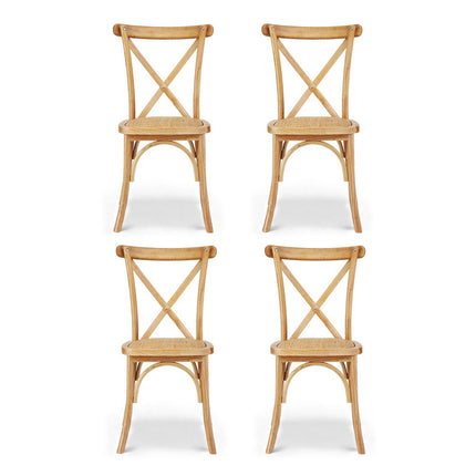 Artiss 4x Dining Chairs Rattan Wooden Kitchen Accent Chair Cafe Lounge Rubber Wood
